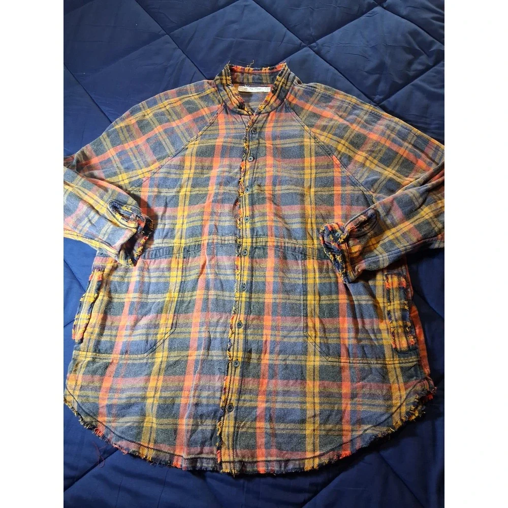 We The Free Free People Summer Daydream Plaid Shirt Womens Medium Frayed Hemline